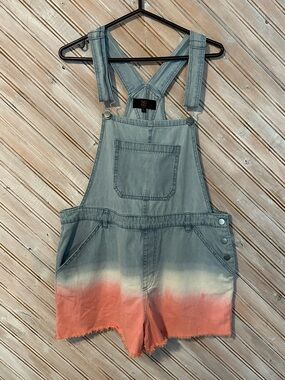 Gray to Coral Ombre Denim Short Overalls